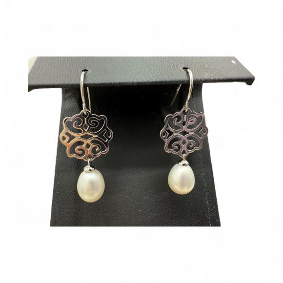 Swarovski Pearl Dangle Earrings 925 Sterling Silver - NEW - Picture 3 of 5